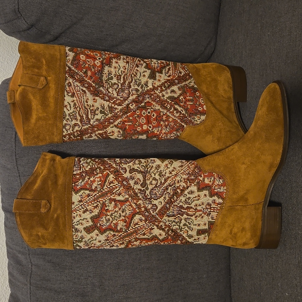 Sezane Gabrielle Tan and Red Low Boots - Picture 6 of 9